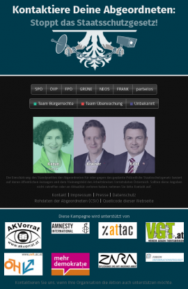 Screenshot der Webseite: act.staatschutz.at