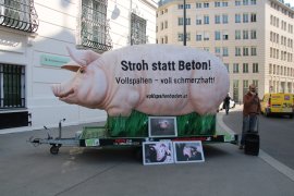 Das Grunzmobil vor dem Bundekanzleramt in Wien