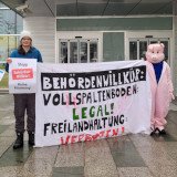Protest gegen angedrohte Räumung des Weideschweinebetriebs vor NÖ Landesregierung
