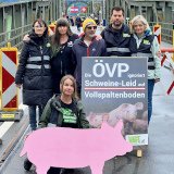 Vollspaltenboden-Protest in Lustenau anlässlich Hochwasserschutzvertrag der ÖVP mit CH
