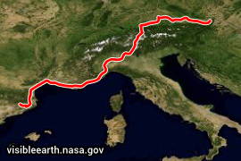 Die Kälbertransport-Route auf einem Satellitenbild