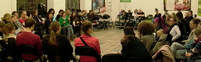 Discussion round during an animal liberation workshop (ALW) in Vienna