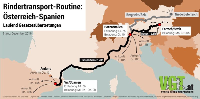 Übersichtsplan Kälbertransporte Route Steiermark