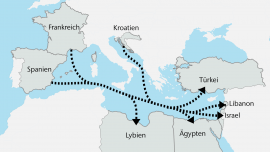 Landkarte mit Reiserouten für Tiertransporte