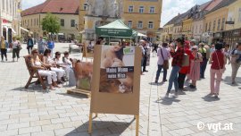 Milchaktion in Baden bei Wien wird von Passantin fotographiert