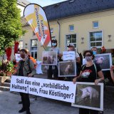 Schweine Vollspaltenboden Demo bei Köstinger Rede im Kurhaus Bad Aussee