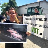 Protestaktion des VGT vor Horror-Schweinehaltung
