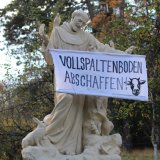Lainzer Tiergarten: Franz von Assisi Statue fordert ein Ende des Rinder-Vollspaltenbodens