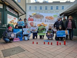 Tierschützer:innen protestieren gegen Fischqual