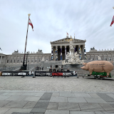 Tierschutzprotest mit 5 m Schwein „Grunzi“ vor Parlament zur konstituierenden Sitzung