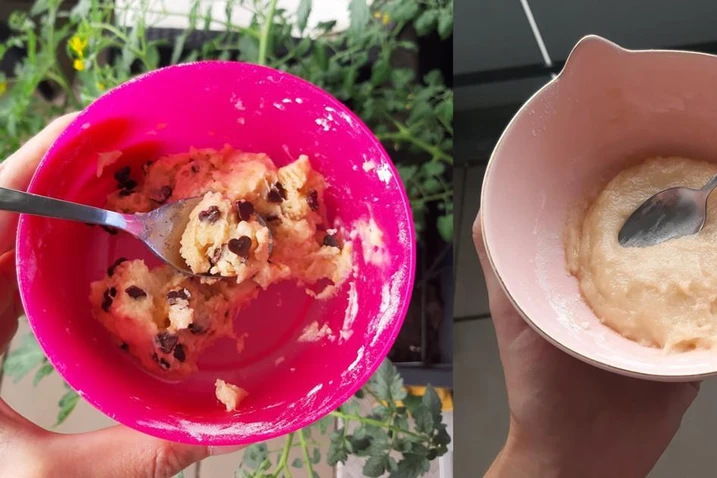 Links mit kleinen Schokoherzen im Teig, rechts nur 