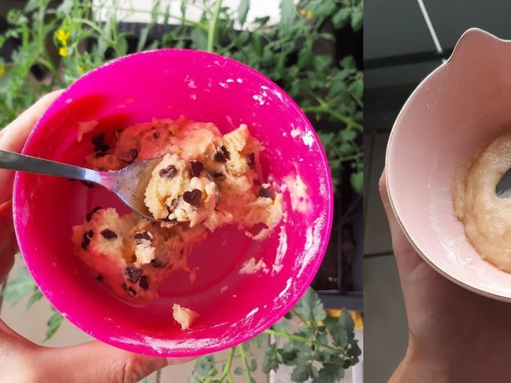 Links mit kleinen Schokoherzen im Teig, rechts nur 